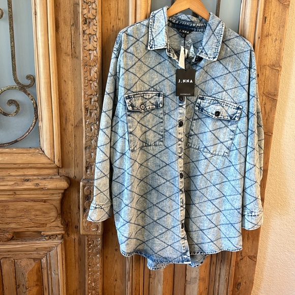 Last 1! NWT Plus Size Denim Quilt Stitch Jacket/Shacket - Picture 2 of 8